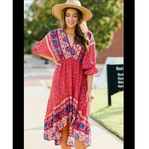 NWT Umgee Boho Red Dress Floral XL